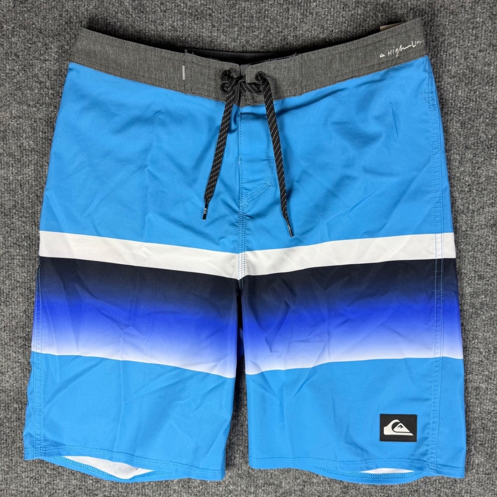 Quiksilver Highline Mens Board Shorts Blue Black Stripe 4-Way Stretch Size 32